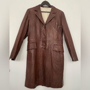 Authentic Jil Sander Brown Button Down Leather Coat Jacket
